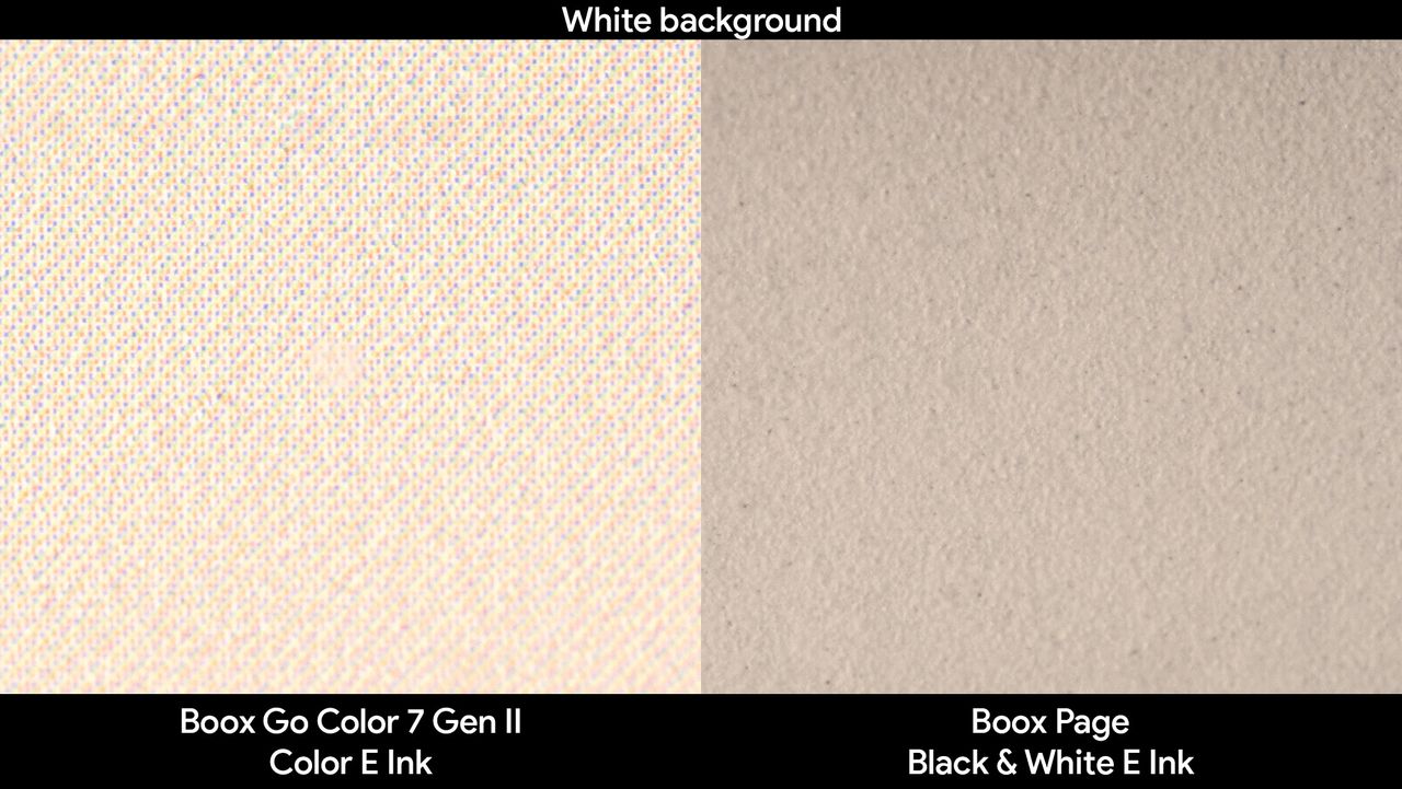Comparing the screen quality of a white background between the Onyx Boox Page and Onyx Boox Go Color 7 Gen II