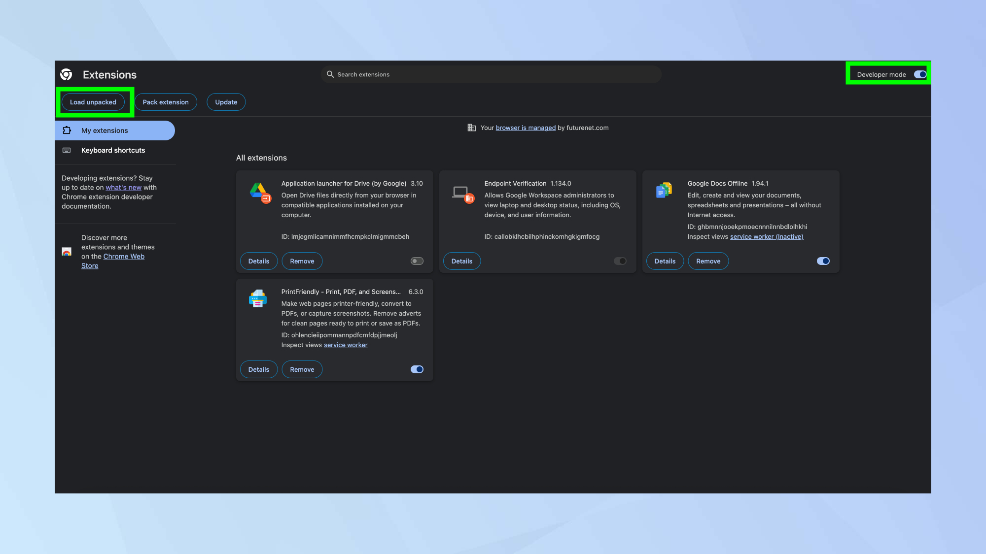 Chrome developer mode