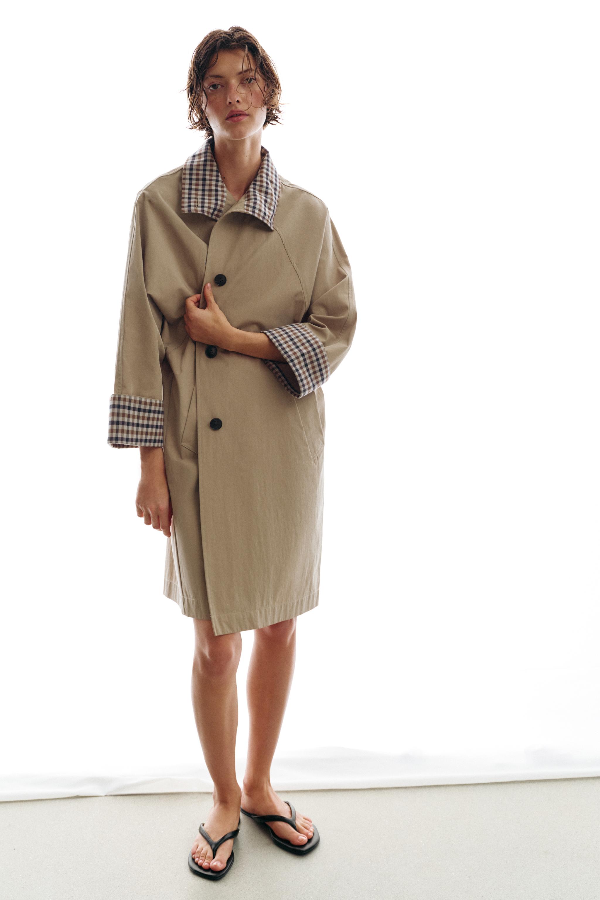 Oversized Plaid Cuff Trench Coat
