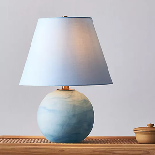blue and white swirled glass table lamp