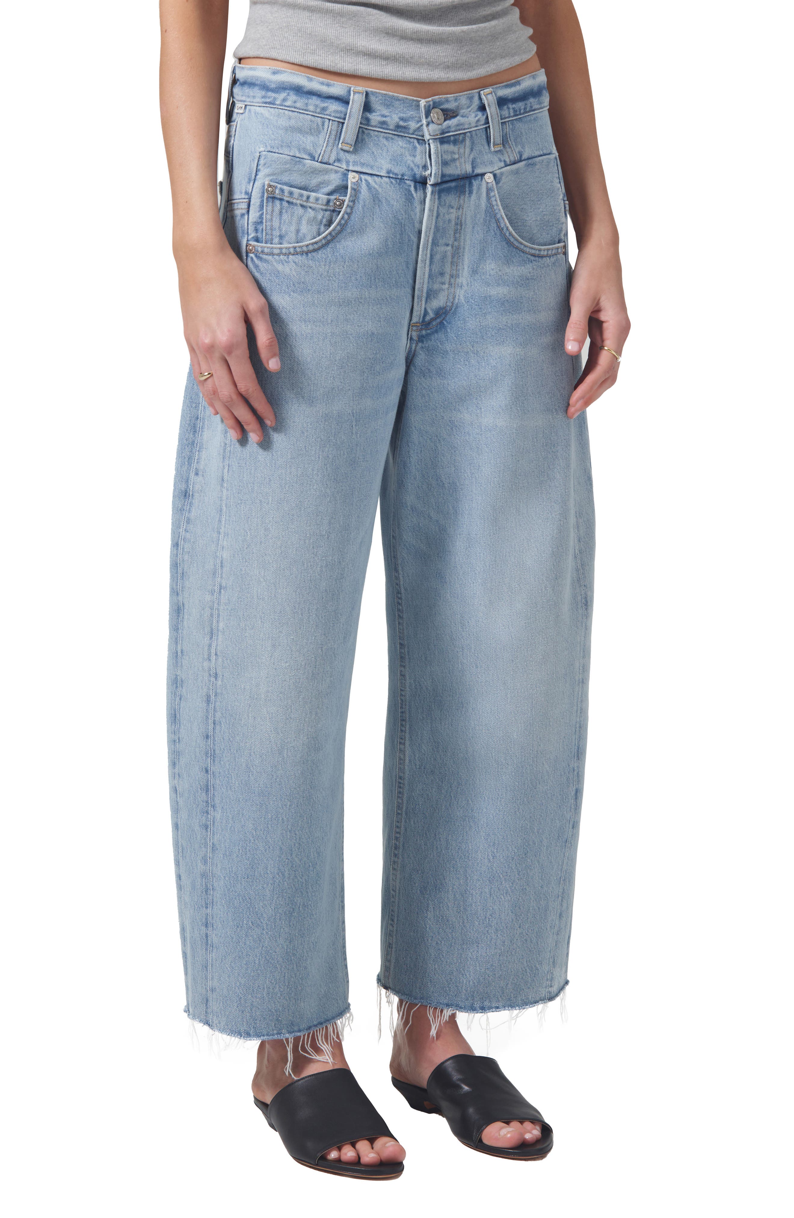 Citizens of Humanity, Bisou High Waist Raw Hem Crop Barrel Wide Leg Jeans