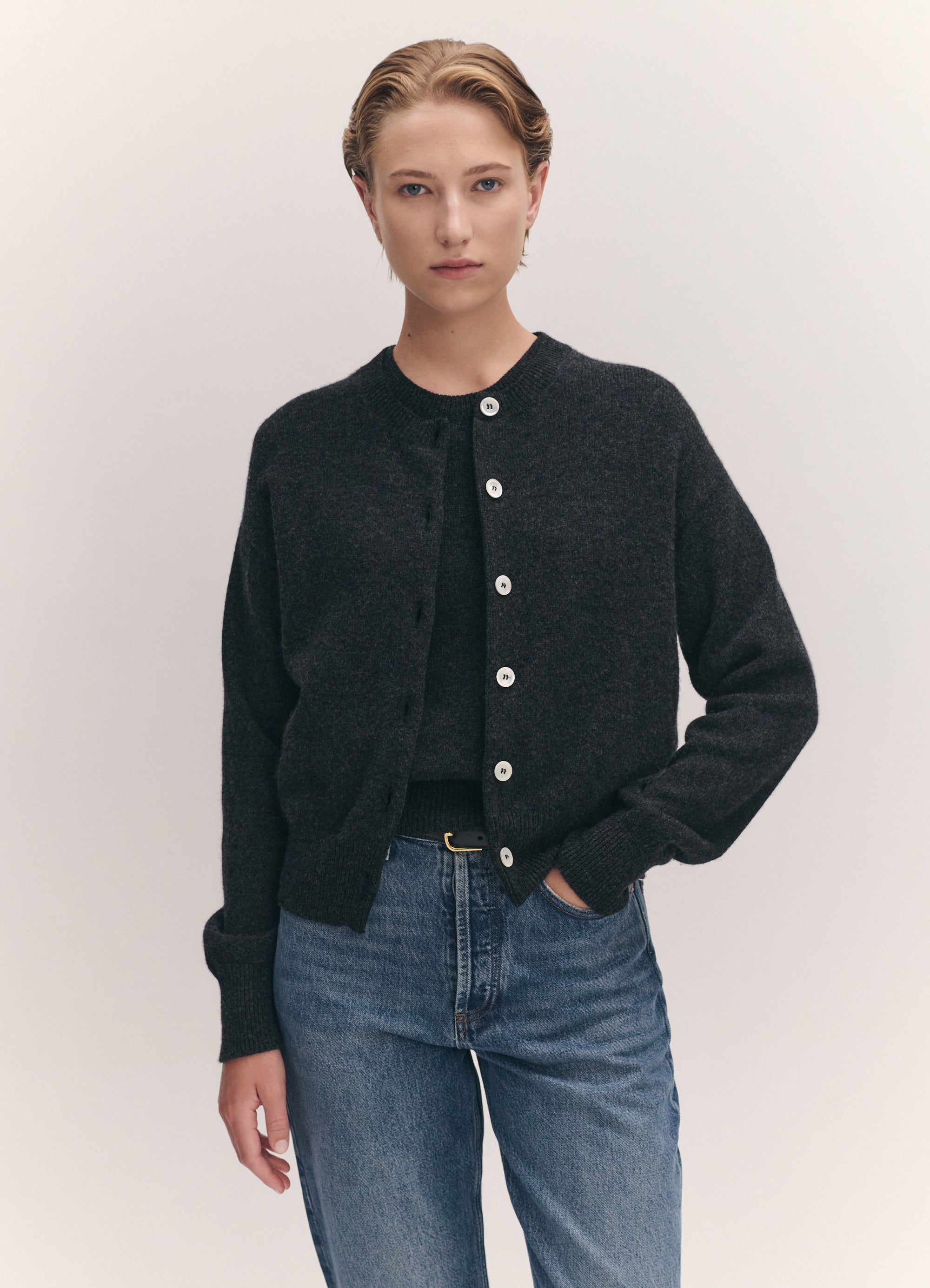 Ada Crewneck Cardigan in Charcoal
