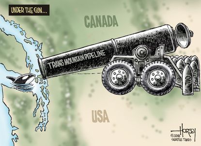Editorial cartoon U.S. Trans Mountain Pipeline environment Canada U.S.A