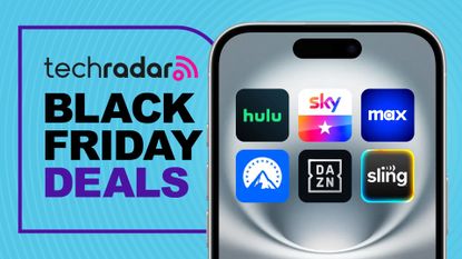 Streaming service logo with a sign saying Black Friday deals