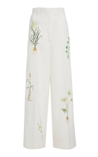 Embroidered Stretch-Wool Wide-Leg Pants