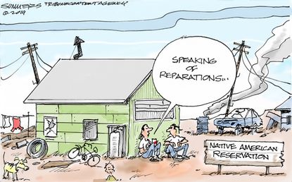 Political Cartoon U.S. Reparations Native Americans Reservation