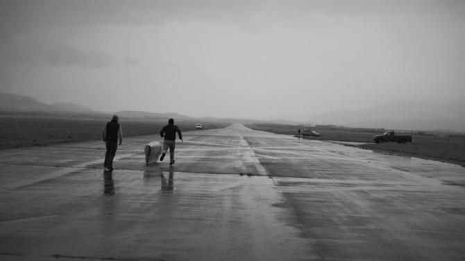 The Beastie takes off down a runway at Machrihanish airport