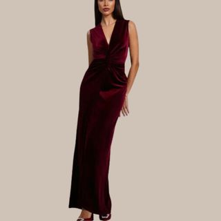 Quiz Red Velvet Twist Front Maxi Dress