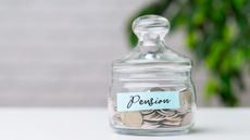 Jar of coins with pension label