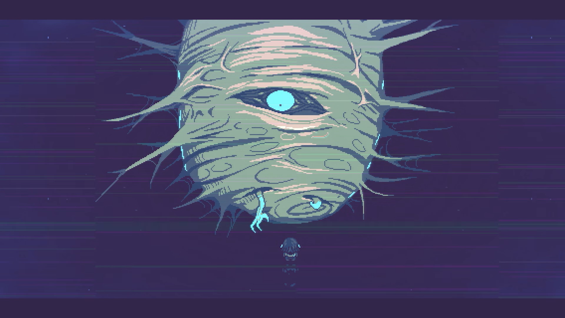 Neverway screenshot of Fiona encounter a large cocoon-like being with an eye and an arm sticking out towards her