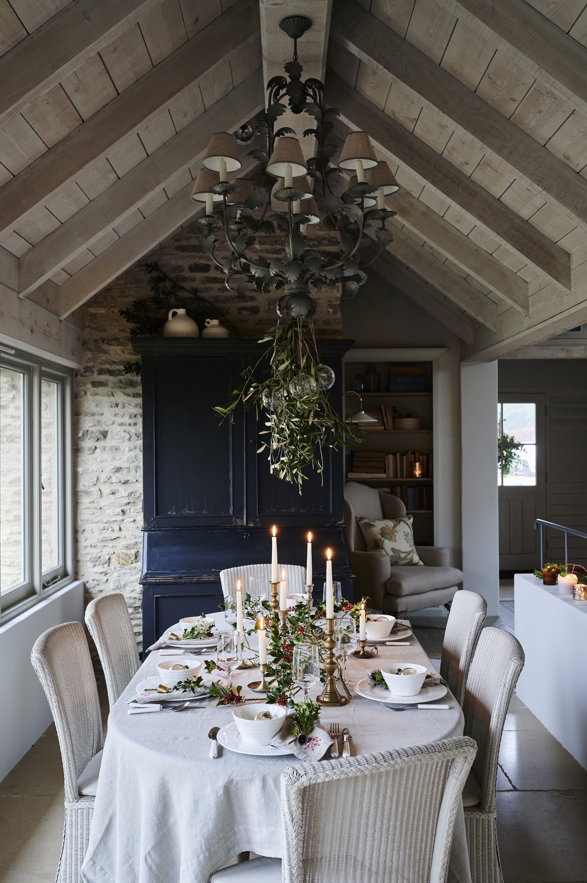 Christmas dining room with hanging foliage by Sims Hilditch