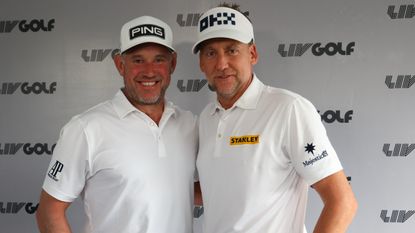 Lee Westwood and Ian Poulter at the press conference before the LIV Golf Bangkok tournament