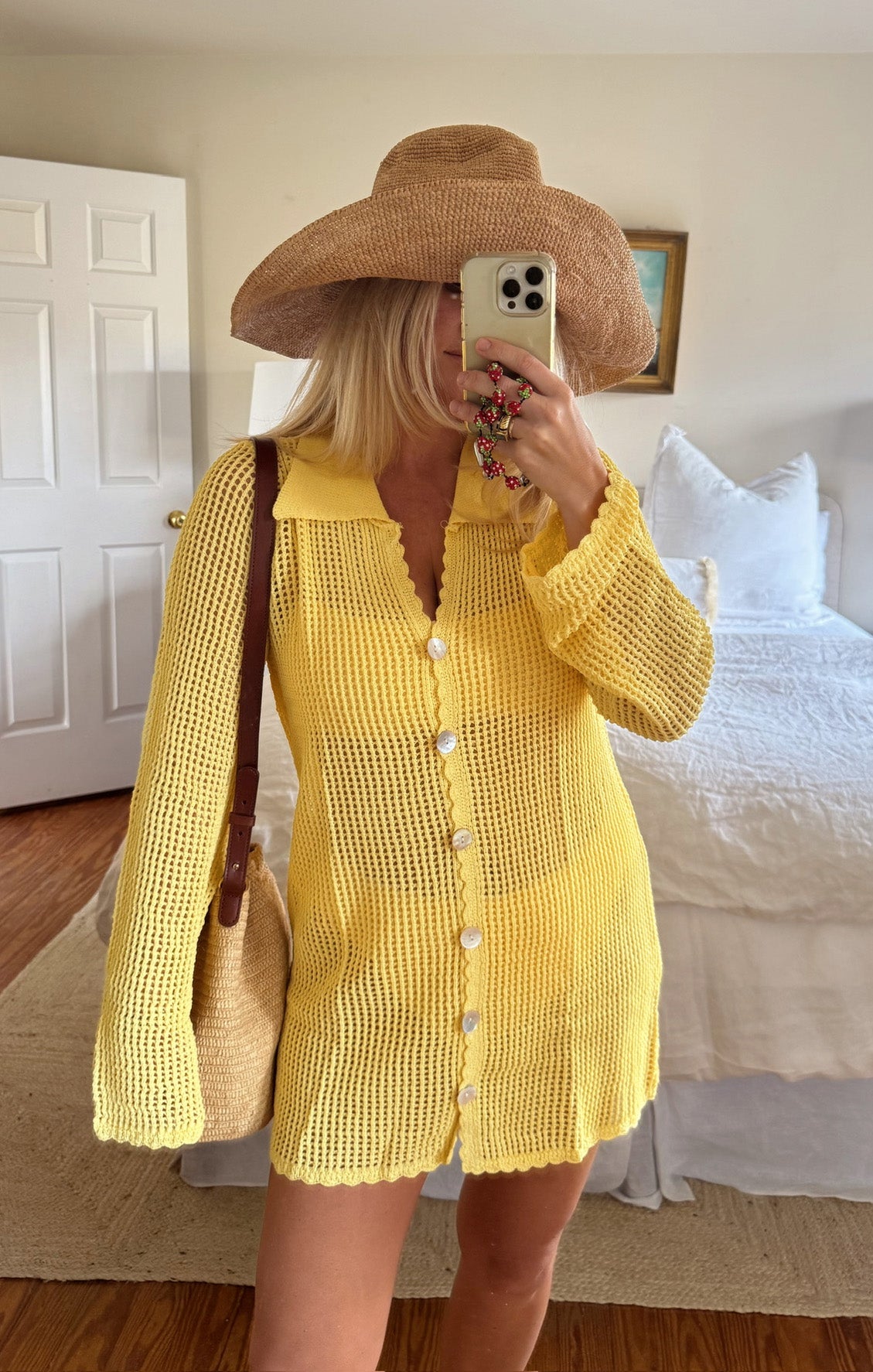 Button Up Coverup ~ Yellow Crochet Xs