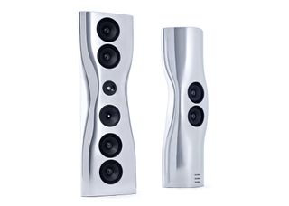 Muon. KEF’s flagships. Machined aluminium. 6ft6in. 115kg.