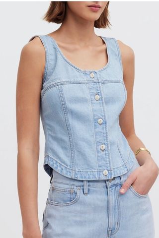 Sleeveless Denim Button Front Top