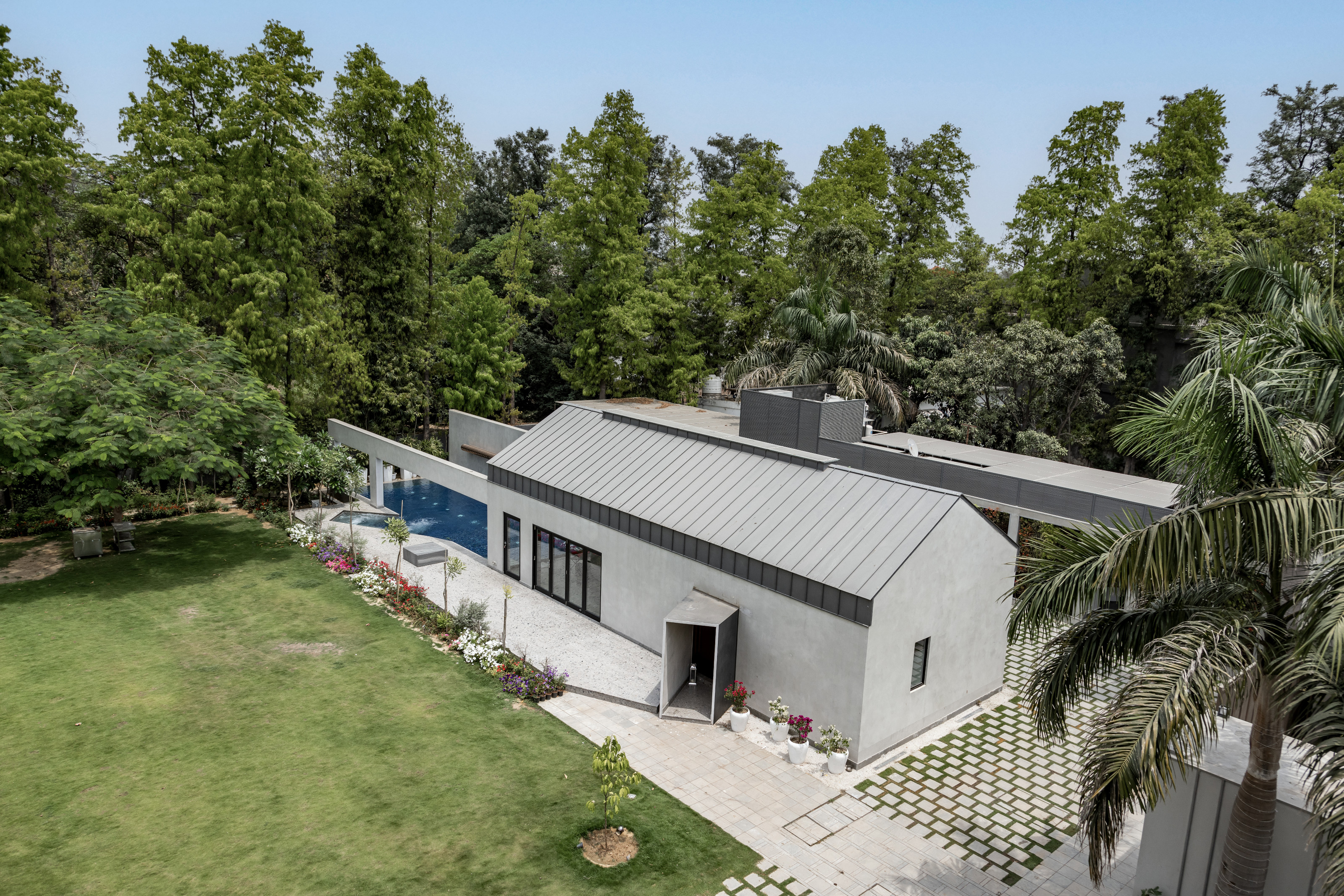 A view of the pool house from the main residence
