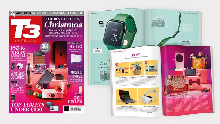 Cover of T3 issue 328 featuring the cover line 'The best tech for Christmas'.