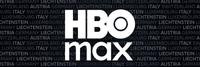 HBO Max logo with a background showing the names of European countries. 