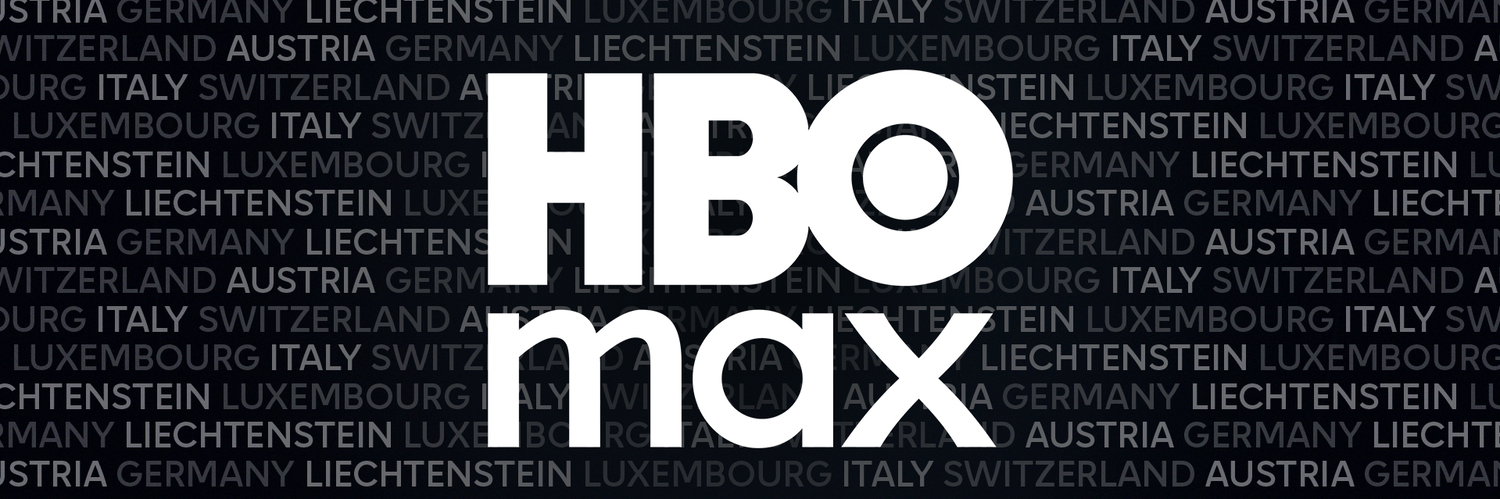 HBO Max logo with a background showing the names of European countries. 