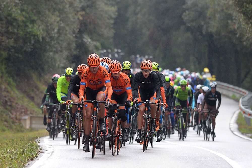 The peloton rides during stage 2 of Volta a Catalunya.