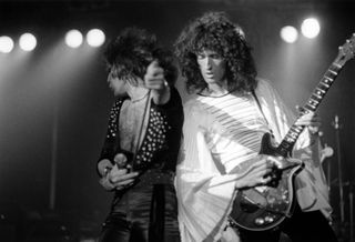 Freddie Mercury and Brian May onstage