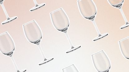 Wine glasses repeated on light pink background