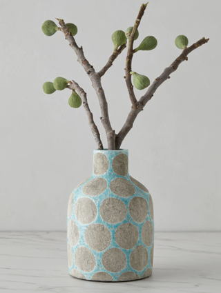 blue and grey spotty ceramic vase