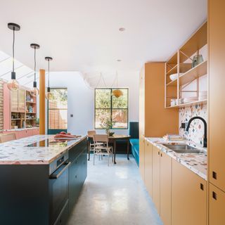 colourful kitchen with terrazzo countertops