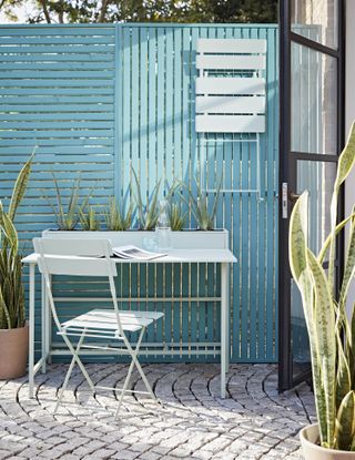 blue colour blocking with outdoor seating from Habitat