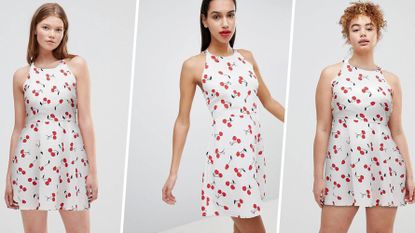 Clothing, Dress, White, Day dress, Red, Pattern, Pattern, Fashion, Design, Cocktail dress, 