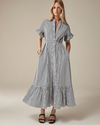Amelia Maxi Shirtdress dengan bahan Stripe Cotton Poplin
