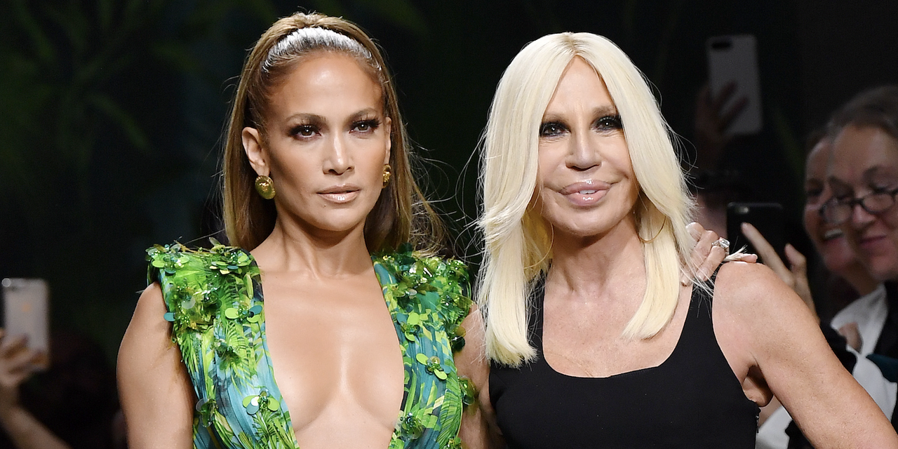 donatella versace poses with jennifer lopez