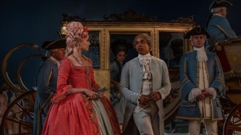 Lucy Boynton and Kevlin Harrison Jr. get out of a carriage in Chevalier