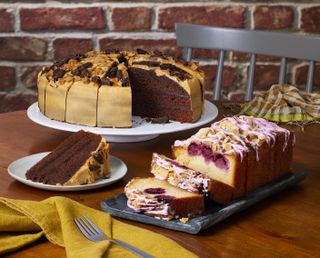 Chocolate Salted Caramel Cake and Apple And Blackberry Loaf CakeCosta Coffee 2023 autumn menu