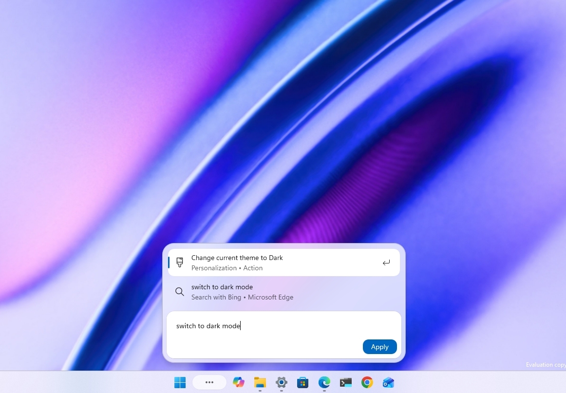 New Windows Search showing an action.