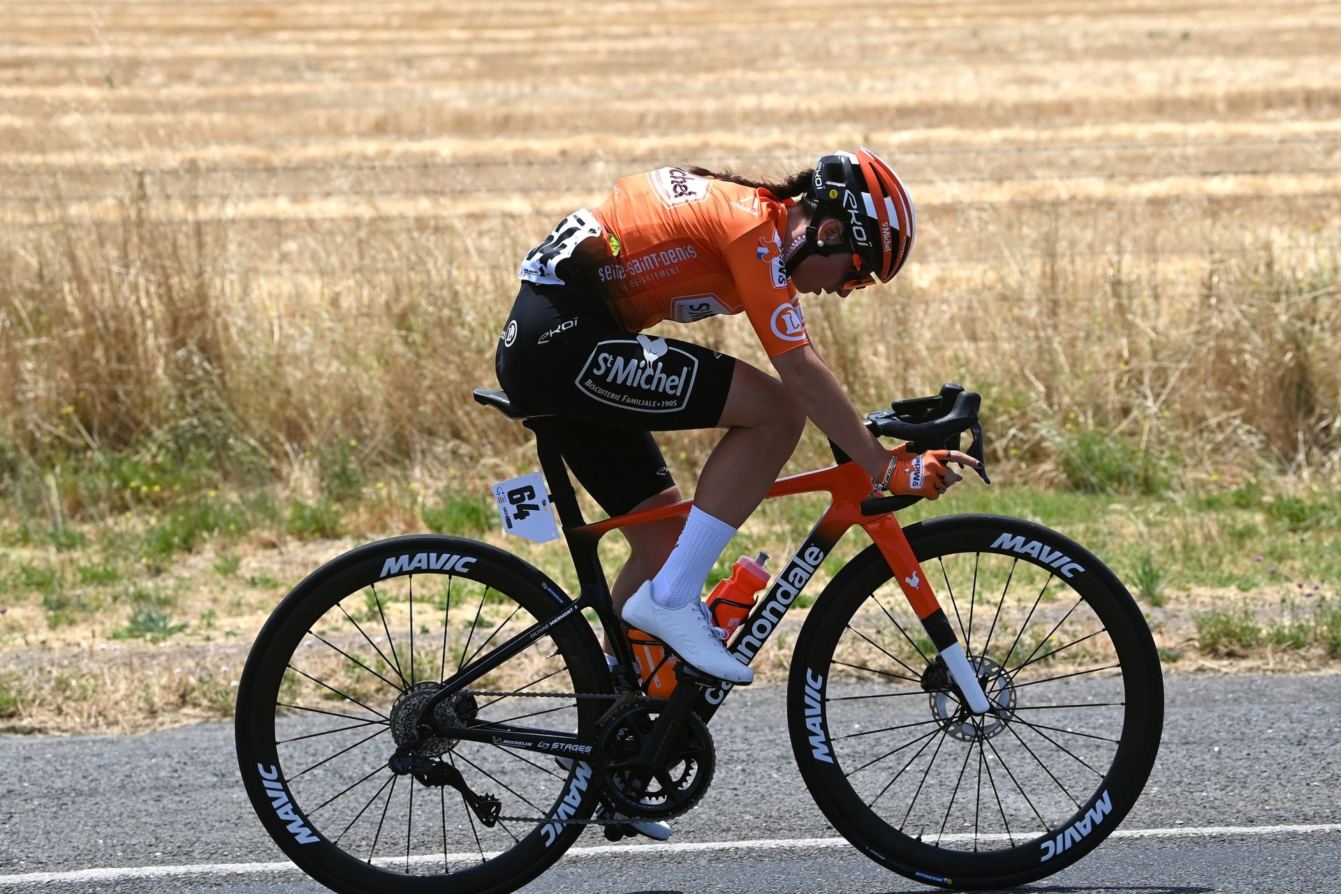 Dilyxine Miermont of France and Team St Michel-Mavic-Auber93 attacks during the 7th Santos Women's Tour Down Under 2023