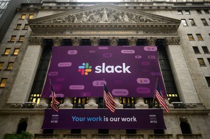 The Slack logo on Wall Street