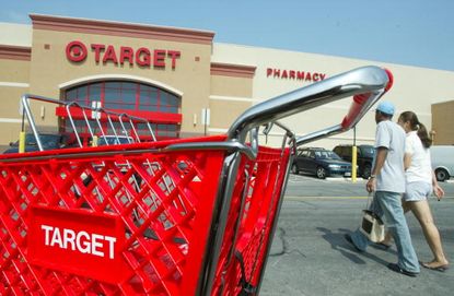 A shopping cart outside of a Target store.