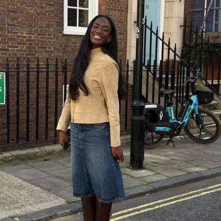 Liv wearing suede jacket