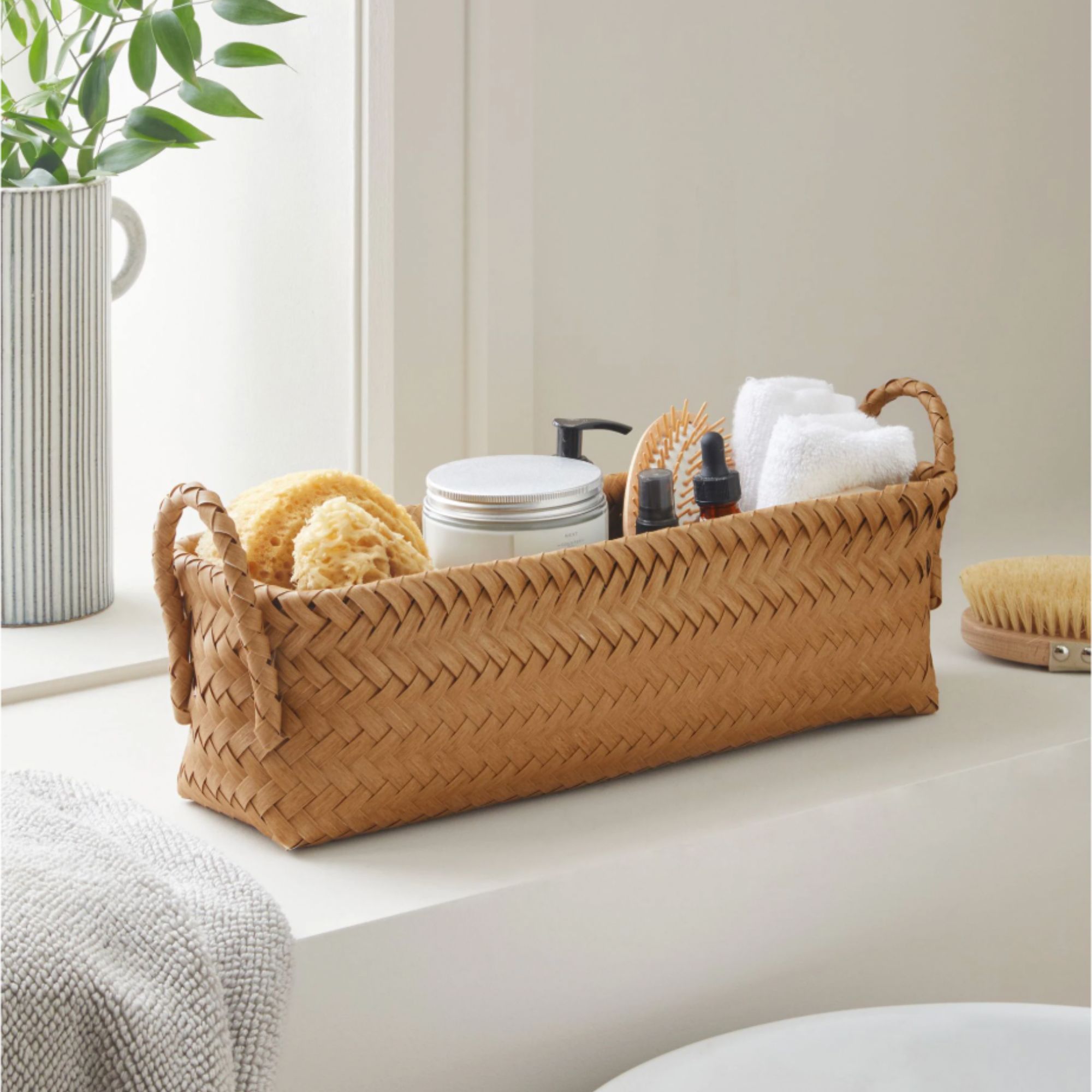 Natural Plastic Wicker Effect Small Storage Basket