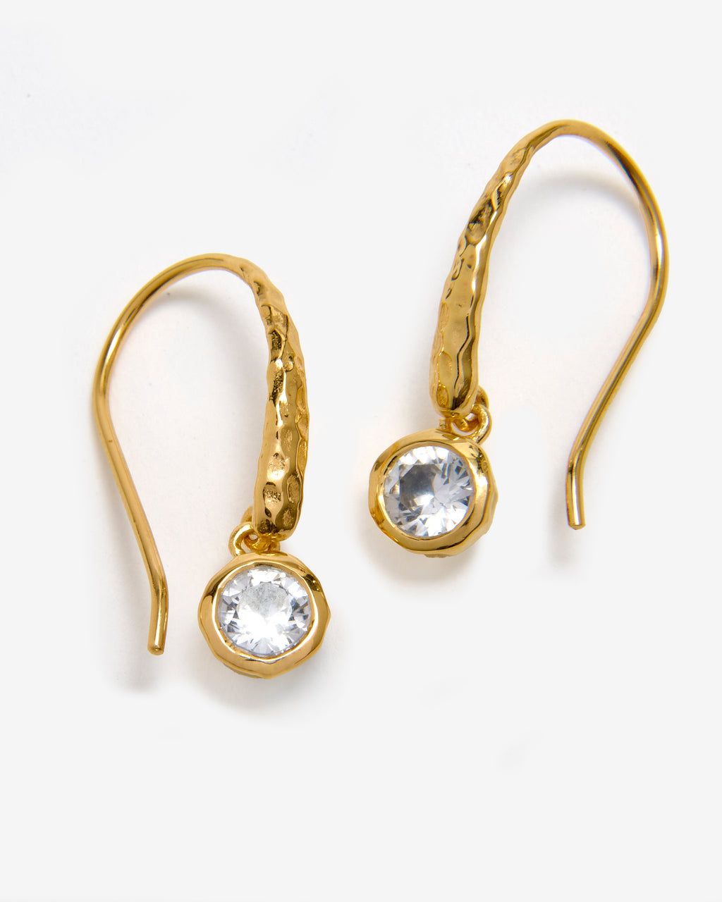 Gold Hammered Diamond Drop Earrings