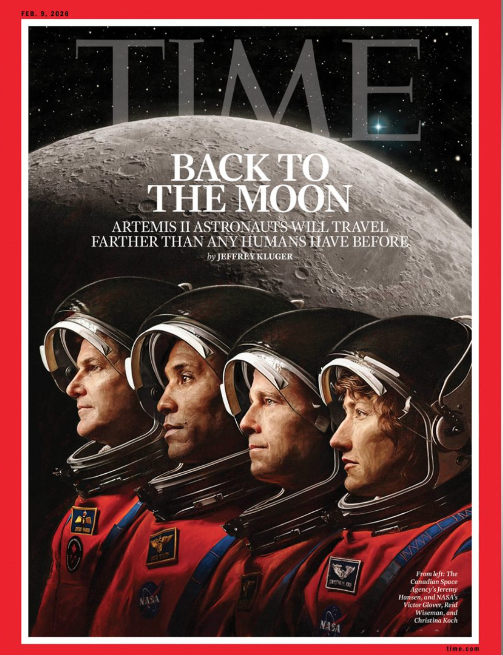 Four astronauts on a commemorative magazine cover