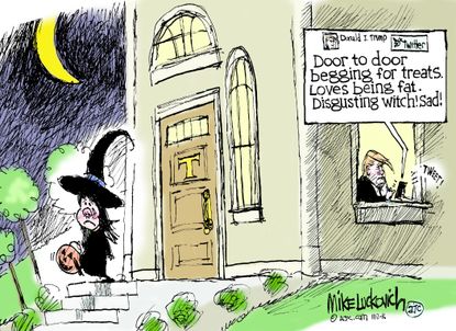 Editorial cartoon U.S. Donald Trump tweets Halloween trick or treaters