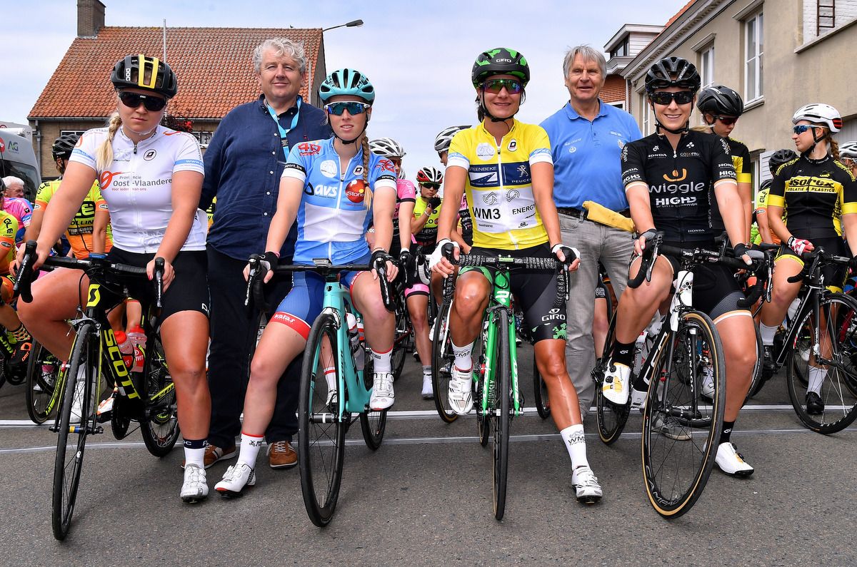 The jersey holders on the start line