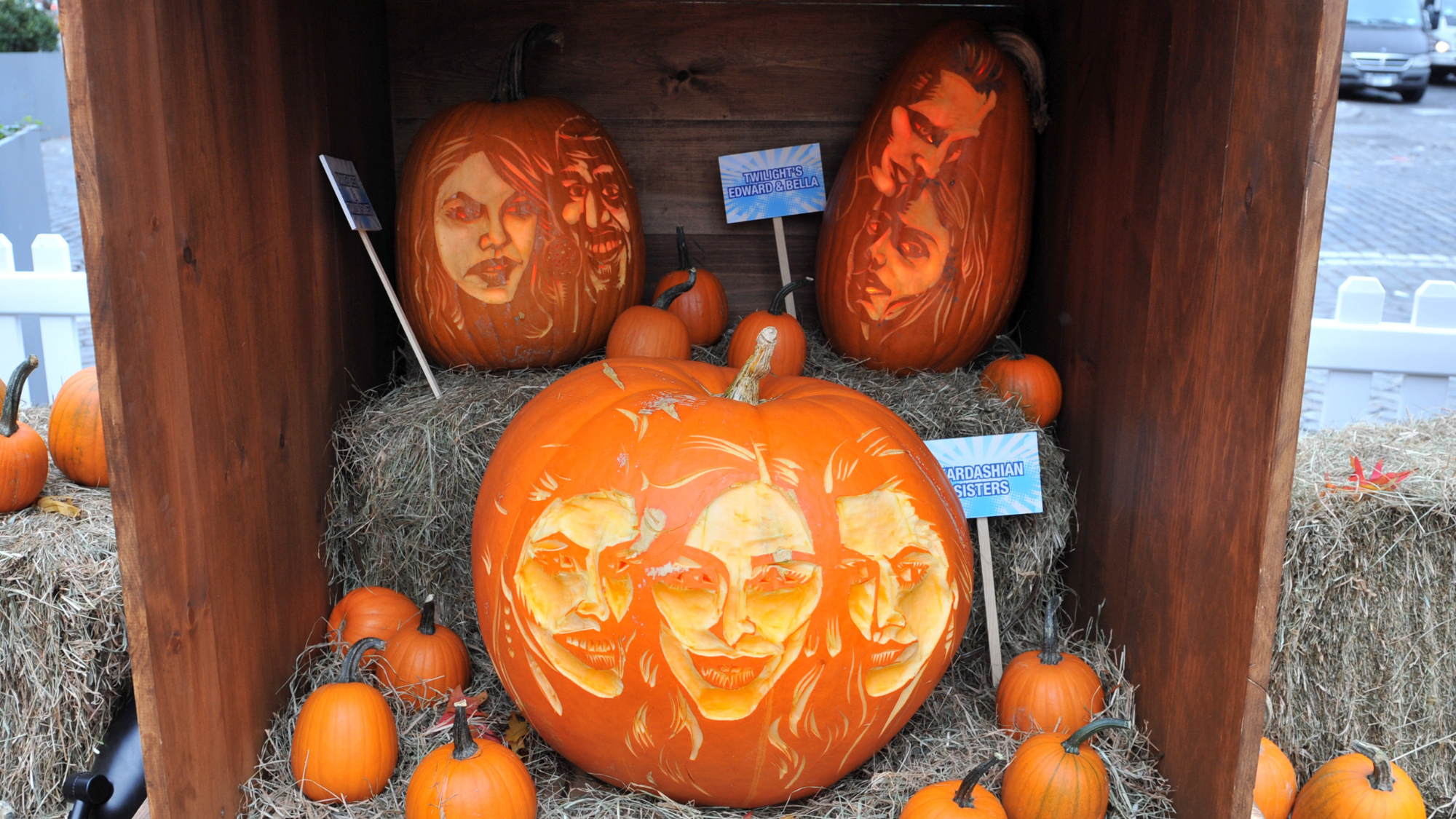 General view of celebrity pumpkins at the Old Navy Urban Pumpkin Patch on the Streets of Manhattan on October 23, 2009 in New York City. 