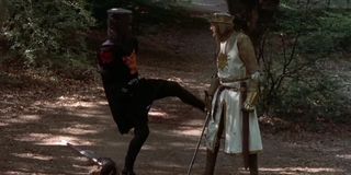 The Black Knight struggles to attack King Arthur (Graham Chapman) in Monty Python and the Holy Grail