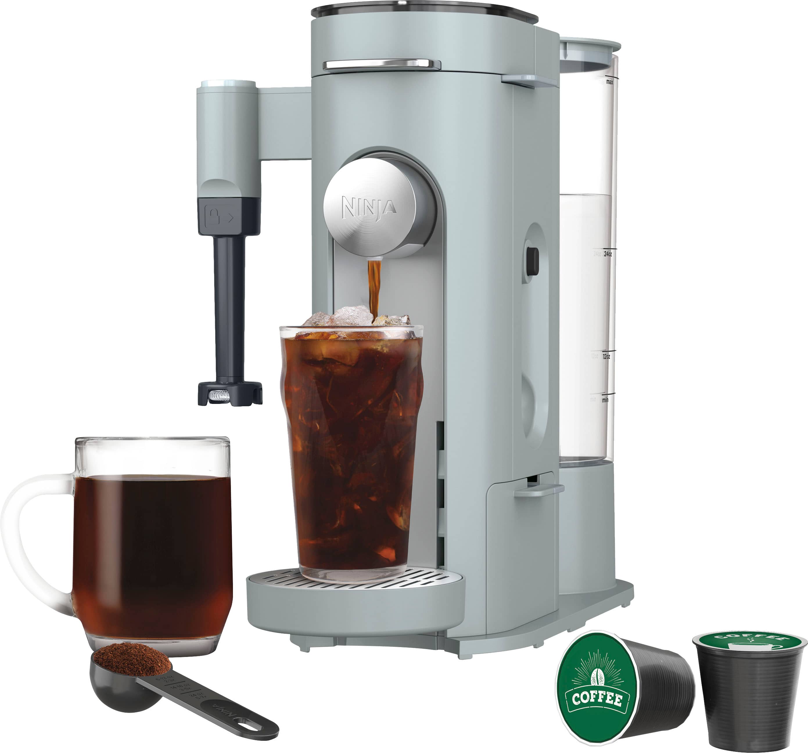 Ninja - Pods & Grounds Specialty Single-Serve Iced Coffee Maker, K-Cup Pod Compatible With Foldaway Milk Frother - Glacier Blue