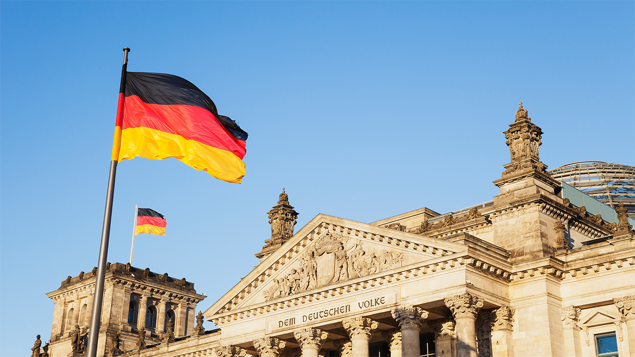 German flag flying outside the Reichstag building