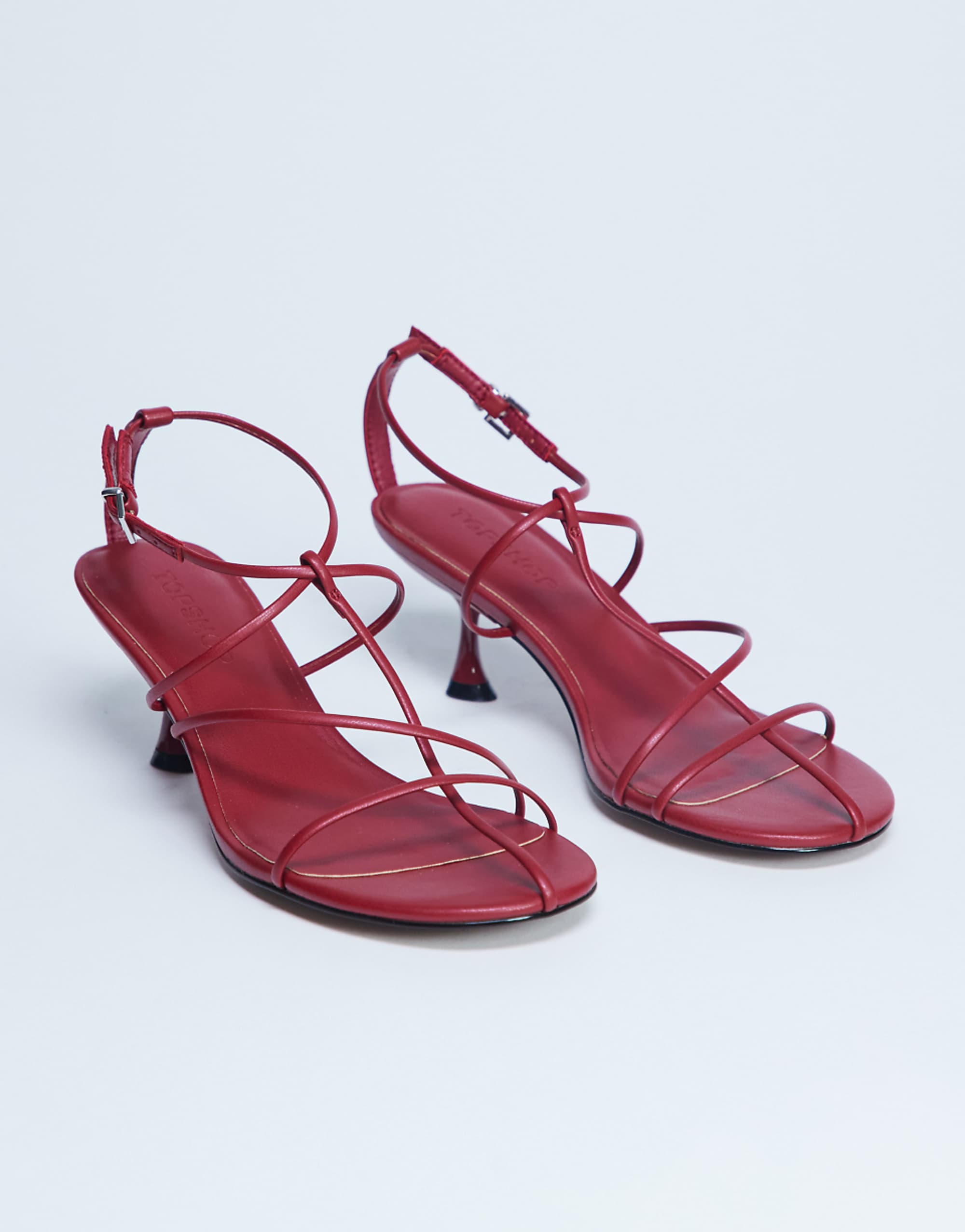 Topshop Itzia Strappy Mid Heel Sandal in Red
