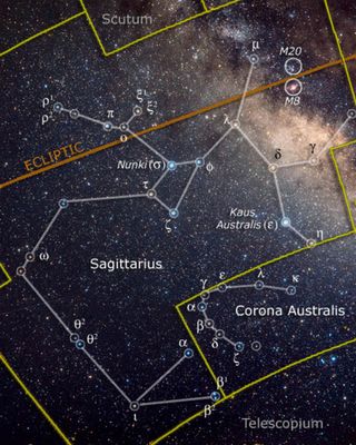 A deep sky view of the constellation Sagittarius, the archer.